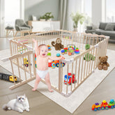 Pmbqifay baby playpen wooden frame, sturdy 60x60x24 inch yard for flexible room layouts.