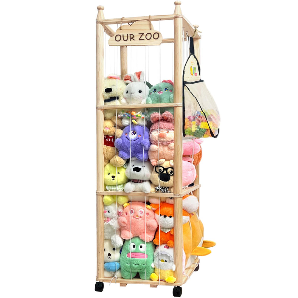 Pmbqifay stuffed animal zoo storage front view keeps plush toys organized and accessible