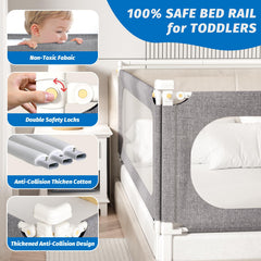 PNXDFC king bed rails universal-fit graphic illustrates compatibility across sizes.
