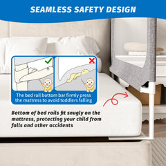 PNXDFC bed rails adjustable-height gray shown with secure mattress fit.