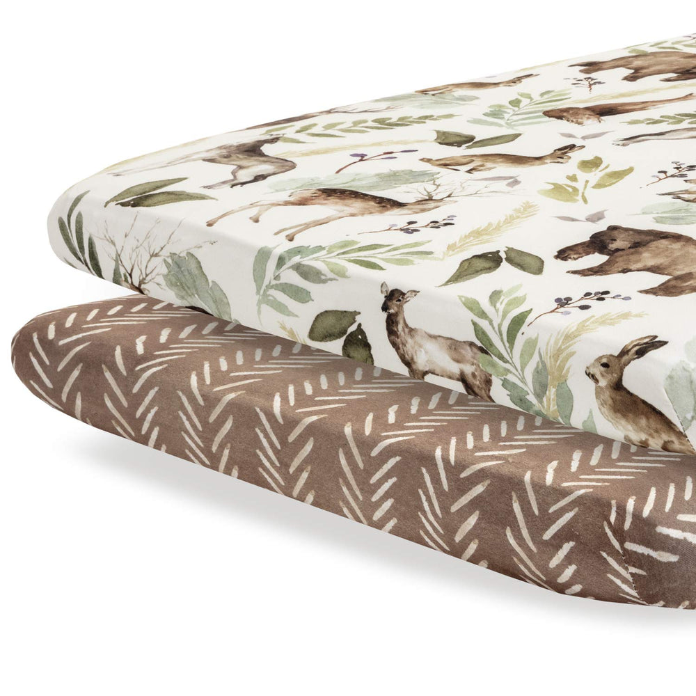 Pobibaby 2-pack woodland sheets folded for cozy, snug naps