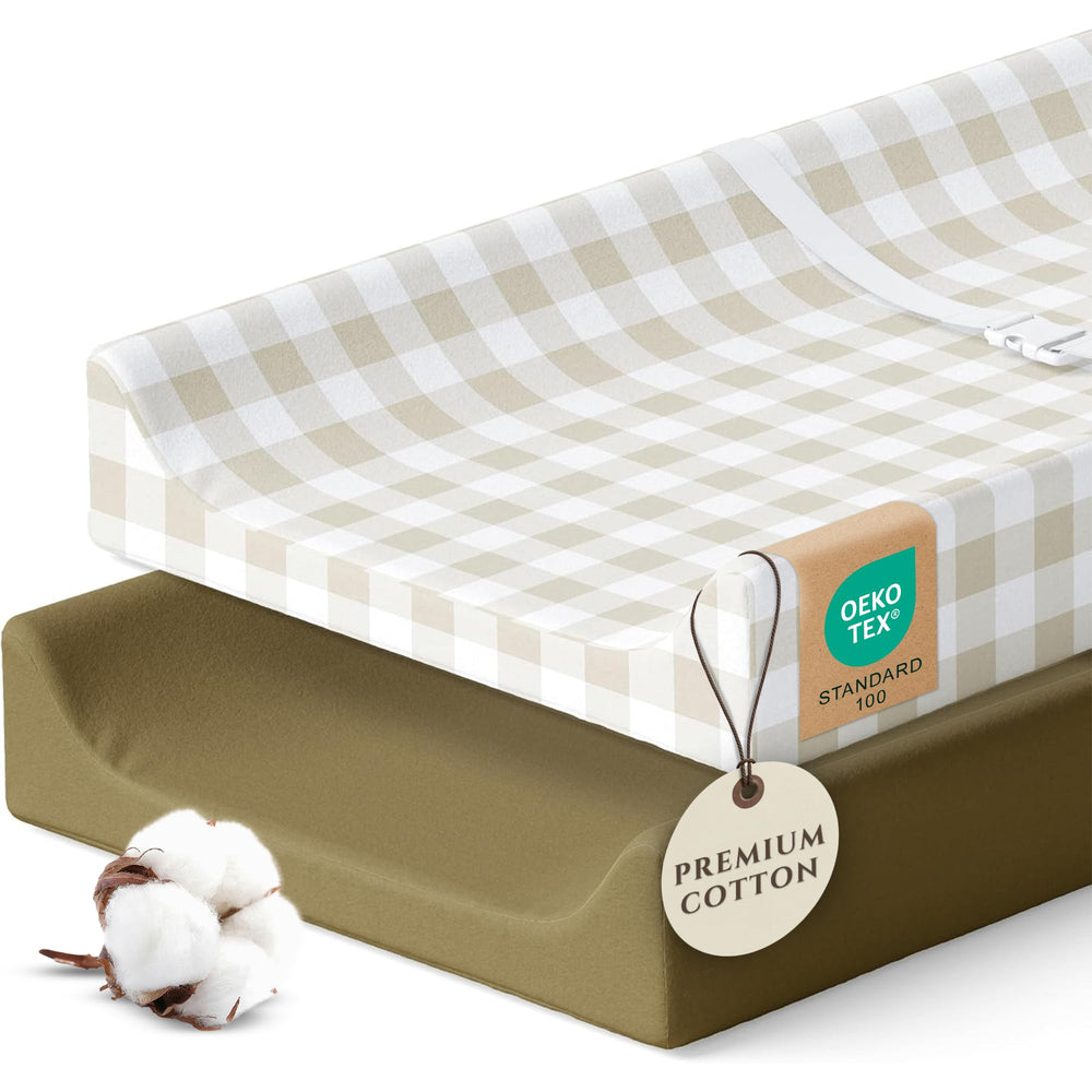Pobibaby changing pad cover on nursery changer shows breathable fabric and secure fit.
