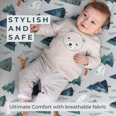 Pobi Baby fitted crib sheets elastic wrap shows secure, all-around fit.