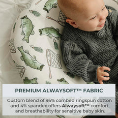 Pobibaby Gone Fishing nursing pillow cover open reveals smooth inner lining and breathable fabric.