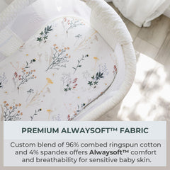 Pobibaby jersey-knit softness closeup highlights luxe feel and snug bassinet fit