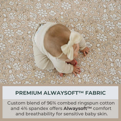 Pobibaby Meadow mini crib sheet front view shows snug all-around elastic fit