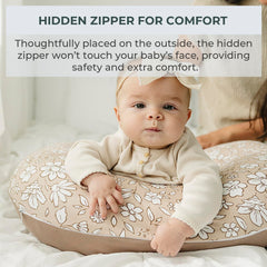 Pobibaby Meadow snug-fit image illustrates a snug fit on U-shaped pillows.