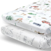Pobibaby woodland-pattern pack-n-play sheet in soft fabric for cozy baby sleep.