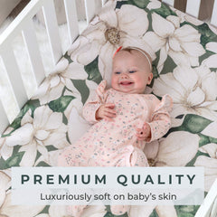 Pobibaby Zephyr 2-pack fitted sheets set showcasing floral print and breathable cotton comfort