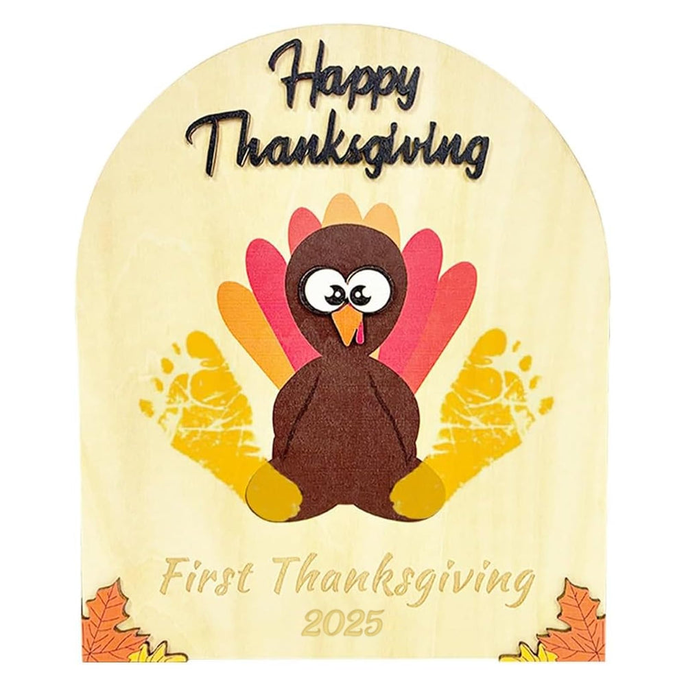 Poceton Thanksgiving Turkey handprint sign on wood creates a lasting keepsake.