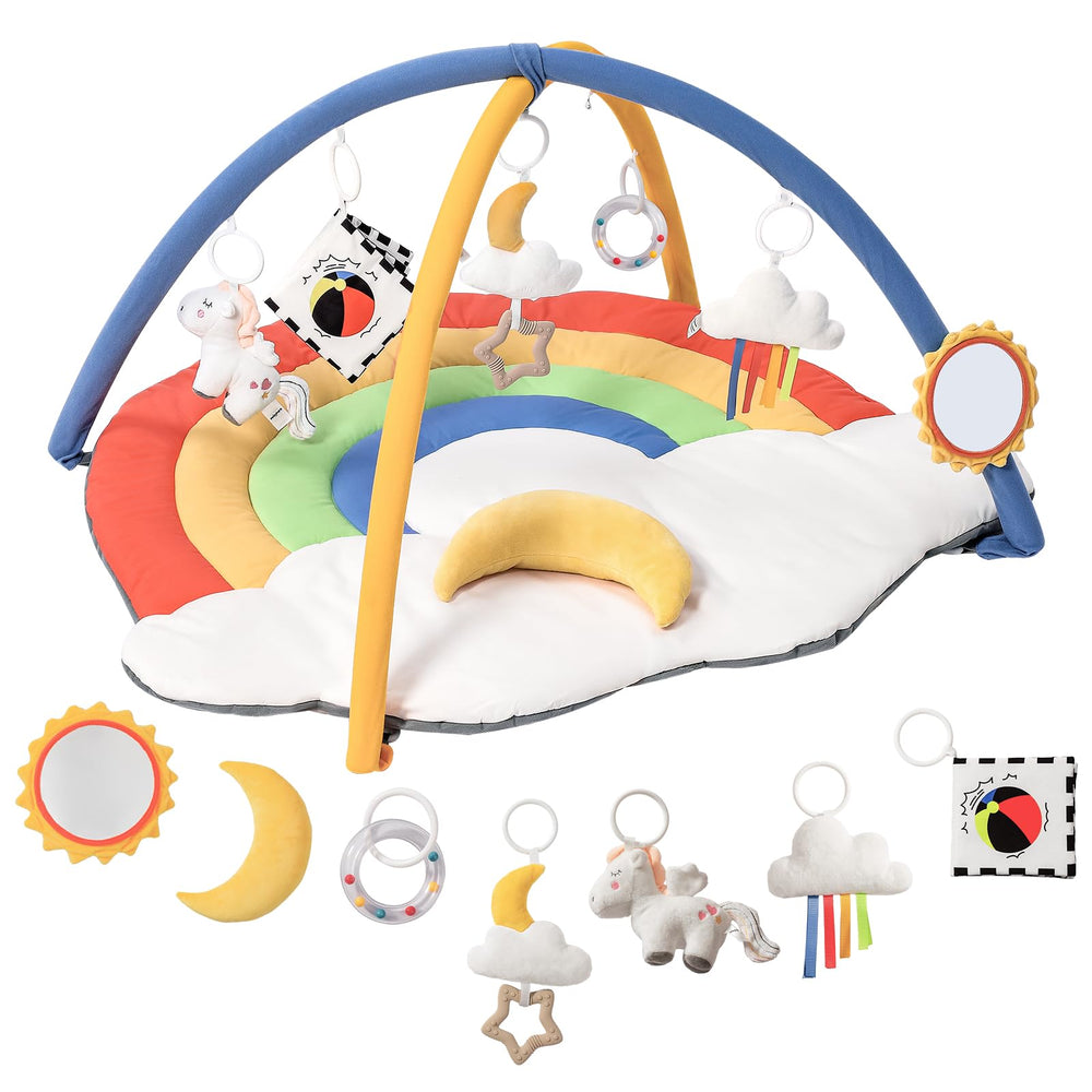 POIKSHARK baby gym play mat with 6 detachable toys supports tummy time and sensory play.