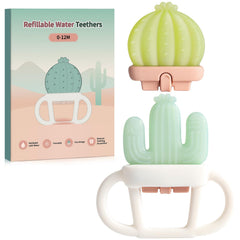 POIKSHARK water-fillable teether green cactus closeup for cooling relief.