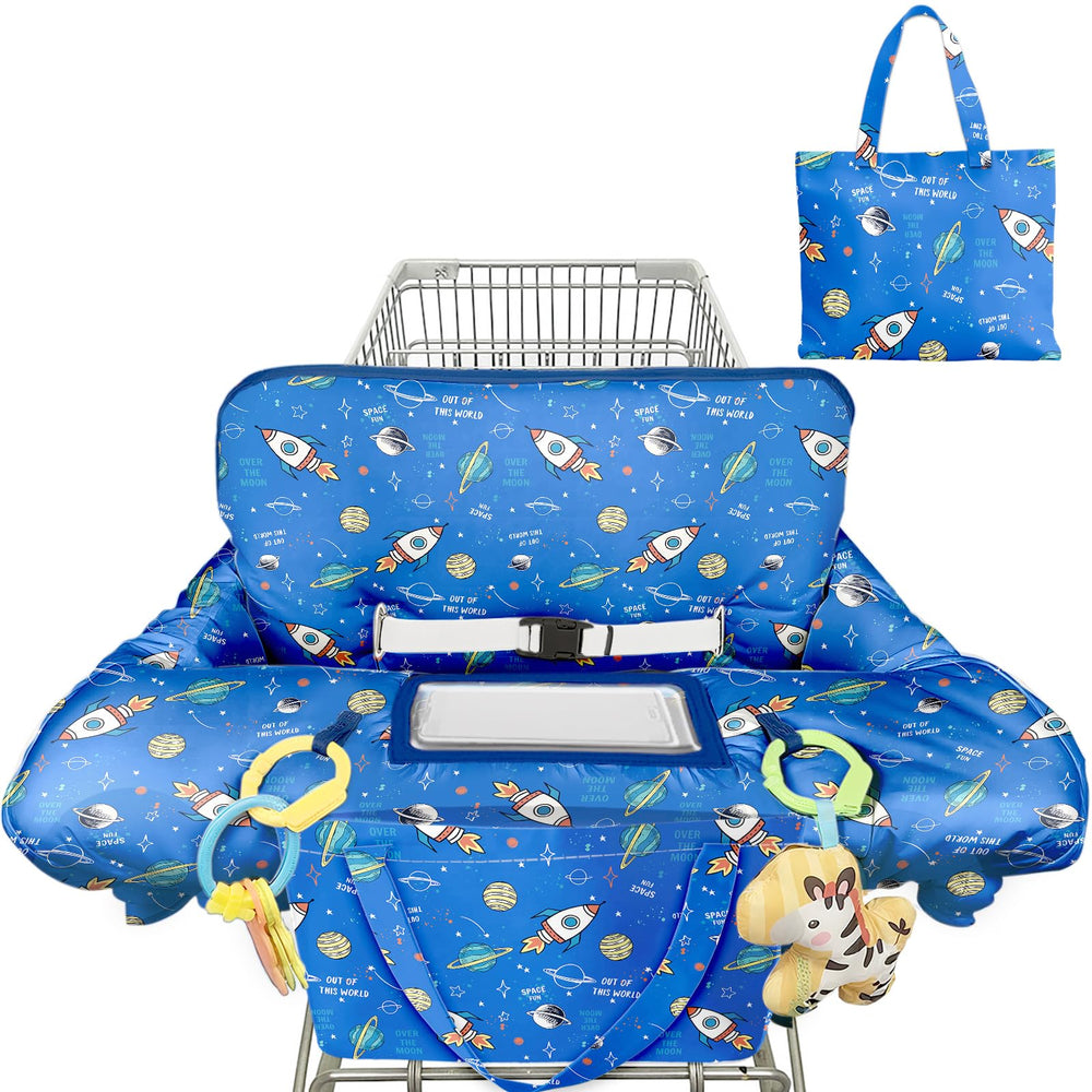 Polovillae blue space rocket cart cover protects baby from dirt on the go.