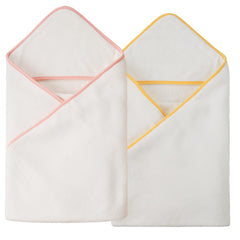 POLYTE premium microfiber hooded baby towel in white with yellow trim, large 36x36 for quick drying