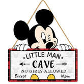Poncpis mouse-shaped door sign adds playful charm to a boy's room decor.