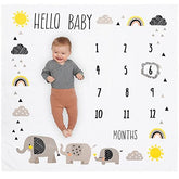 Pondering Pine Elephant Milestones Blanket with month markers for milestone photo sessions.