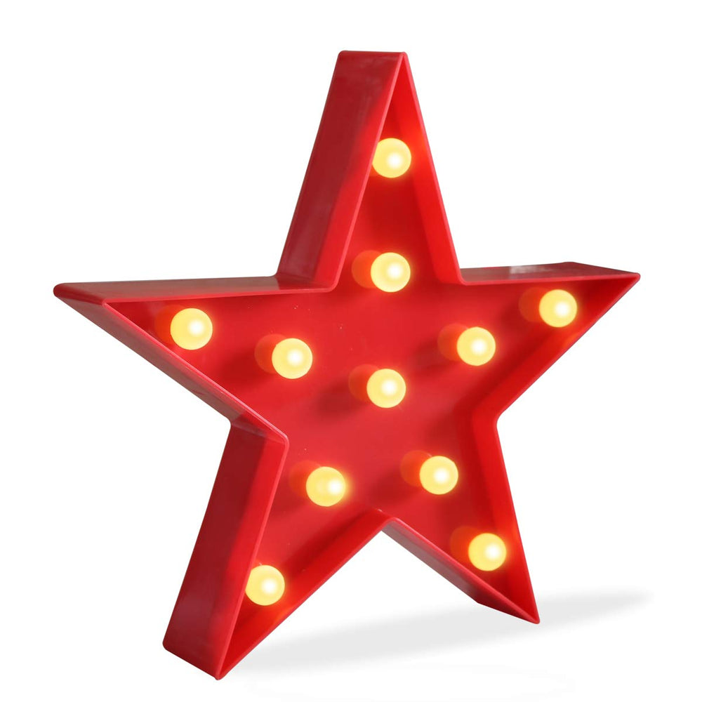 Pooqla Marquee Star Light front view with warm LEDs for cozy room ambience.