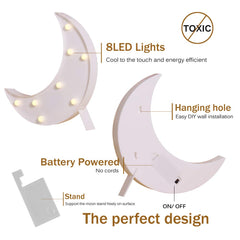 Pooqla Moon marquee wall-hanging display brightens walls with soft glow.