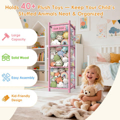 POOSIDE stuffed animal storage organizer corner-fit demonstrating corner placement
