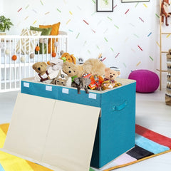 Popoly collapsible toy bin shown flat-fold for space-saving storage.