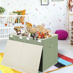 popoly collapsible toy bin in living room demonstrating space-saving storage