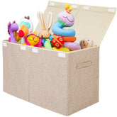 Popoly large toy box chest linen beige top view for organized toy storage