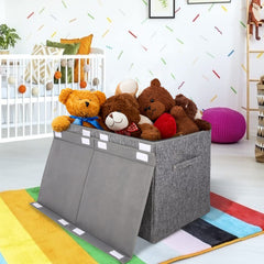 Popoly toy box with dustproof lid protects items in busy playrooms.