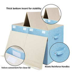 The Popoly linen-blue toy box closeup highlights reinforced rivets for durability.