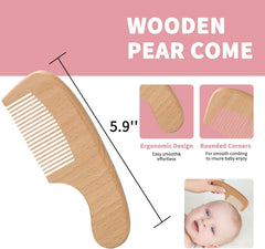 POPYJAN Goat Baby Hair Brush Set ergonomic-wood-handle for comfortable grip
