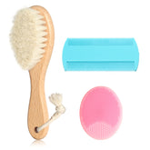 POPYJAN Goat Baby Hair Brush Set soft-wool-brush gently brushes newborn hair