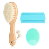 POPYJAN goat hair brush close-up with natural bristles for gentle baby grooming.