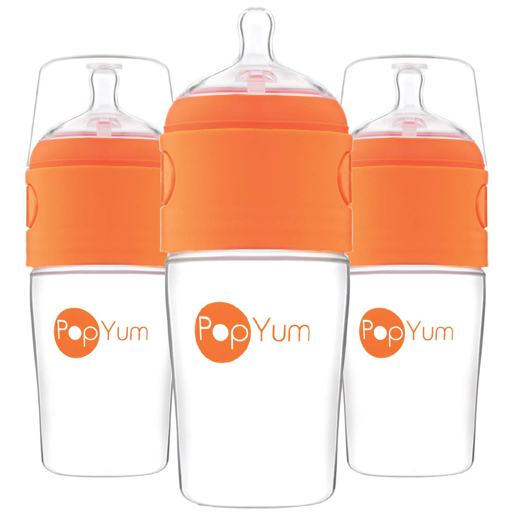 PopYum 9oz orange bottle with easy feeding prep benefits