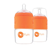 PopYum two-pack bottles in orange ready for convenient on-the-go feeds