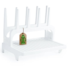PopYum Glacier White drying rack front view shows compact, eco-friendly counter storage.