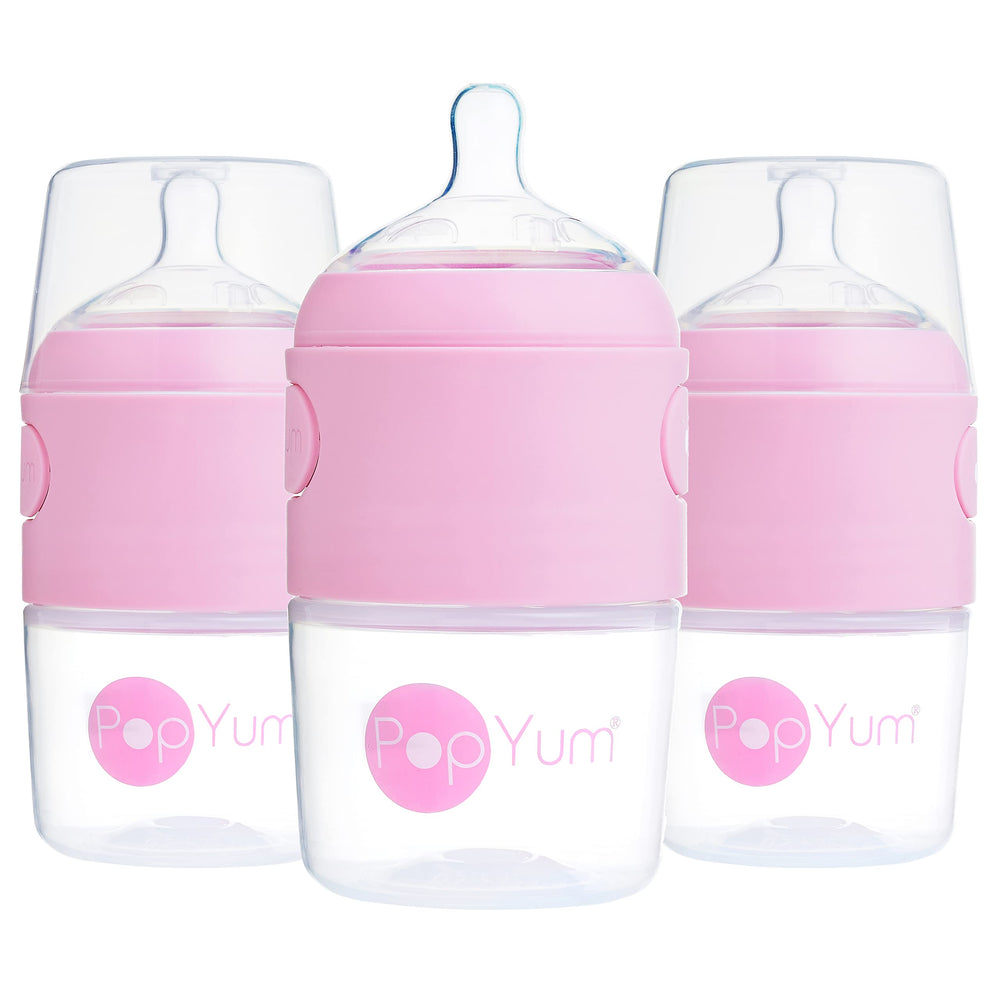 PopYum pink 5oz bottles enable portable, on-the-go feeding