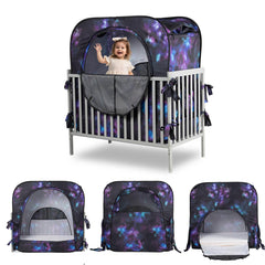 porayhut pop up baby privacy bed tent front view showing dark private sleep space for baby.