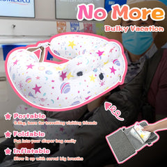 Portabuddy inflatable nursing pillow with side fence keeps baby in place.