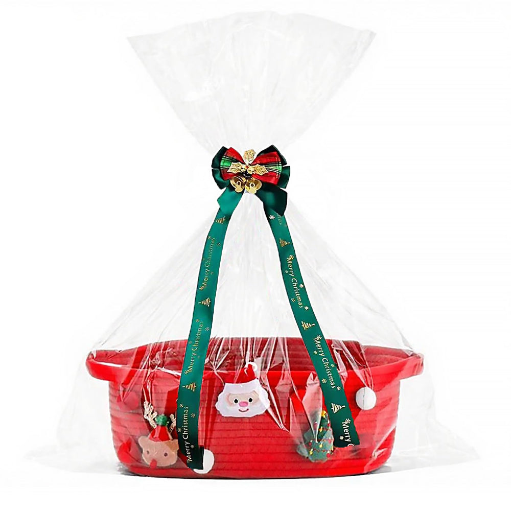 Poschnor red gift basket empty with festive wrap, ready for gifting