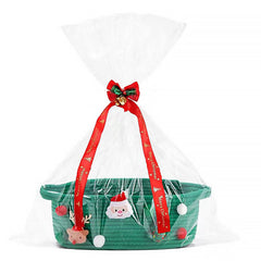 Poschnor gift basket green front view highlights festive hand-woven design for holiday decor.