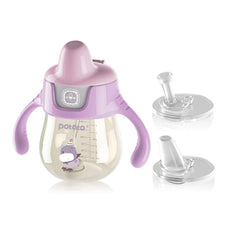 POTATO Sippy Cups pink straw front view—leak-free learning hydration for toddlers.