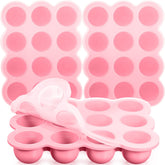 Potchen baby food tray pink lid stackable for compact fridge storage.