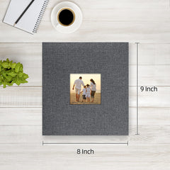 potricher photo album window design shows replaceable 3x3 inch photo window.