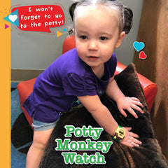 Potty Monkey Watch face close-up highlighting animated message and green flash.