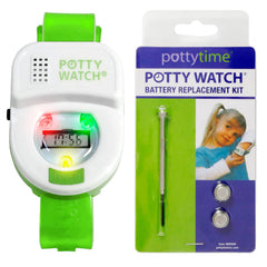 POTTY TIME potty-watch green wristband helps kids remember potty breaks.