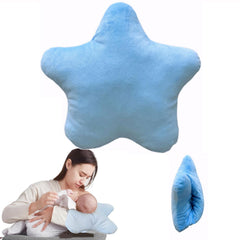 POVENK Cozy Cradle Pillow on couch with blue star pattern for comfortable feeding support