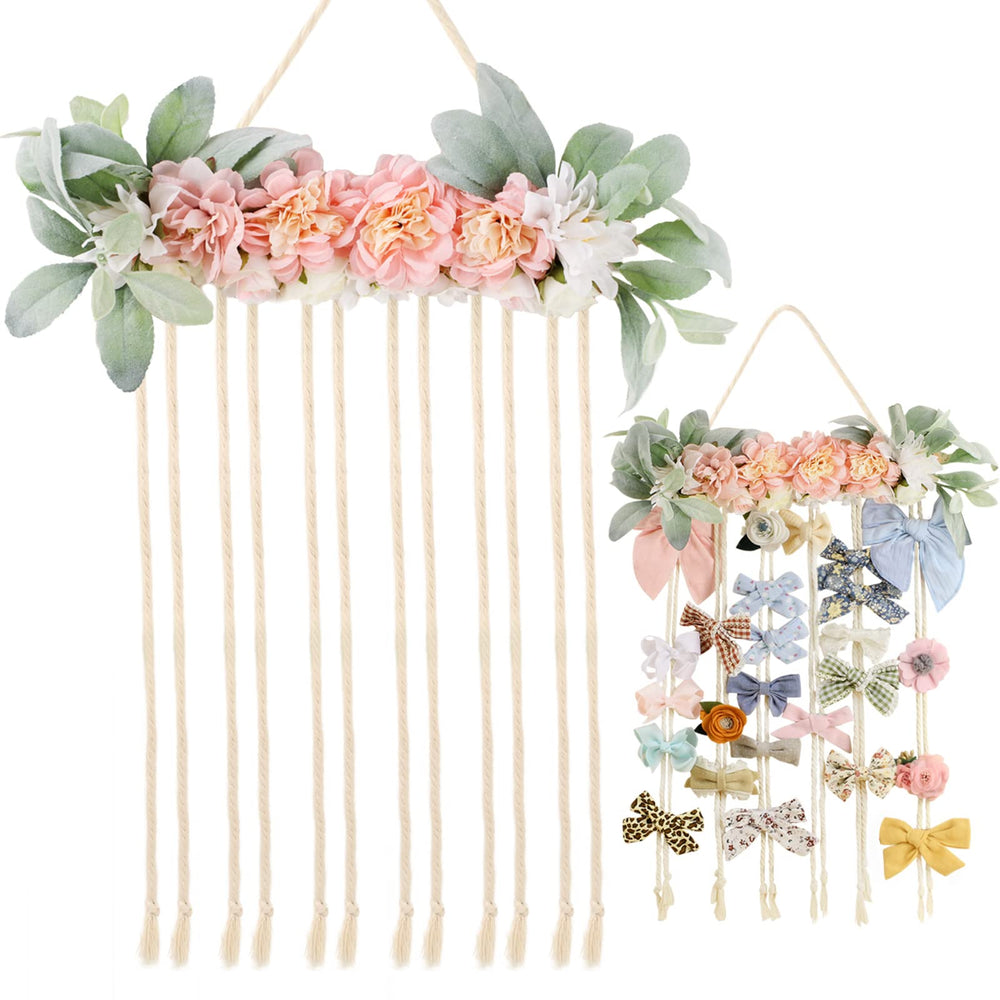 POVETIRE bow holder with flowers on wall display keeps bows neatly organized and decorative