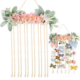 POVETIRE bow holder with flowers on wall display keeps bows neatly organized and decorative