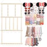 POVETIRE headband holder full view shows organized wall storage for accessories.