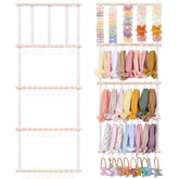 POVETIRE headband holder pink ribbon four-tier display keeps bows neatly organized.