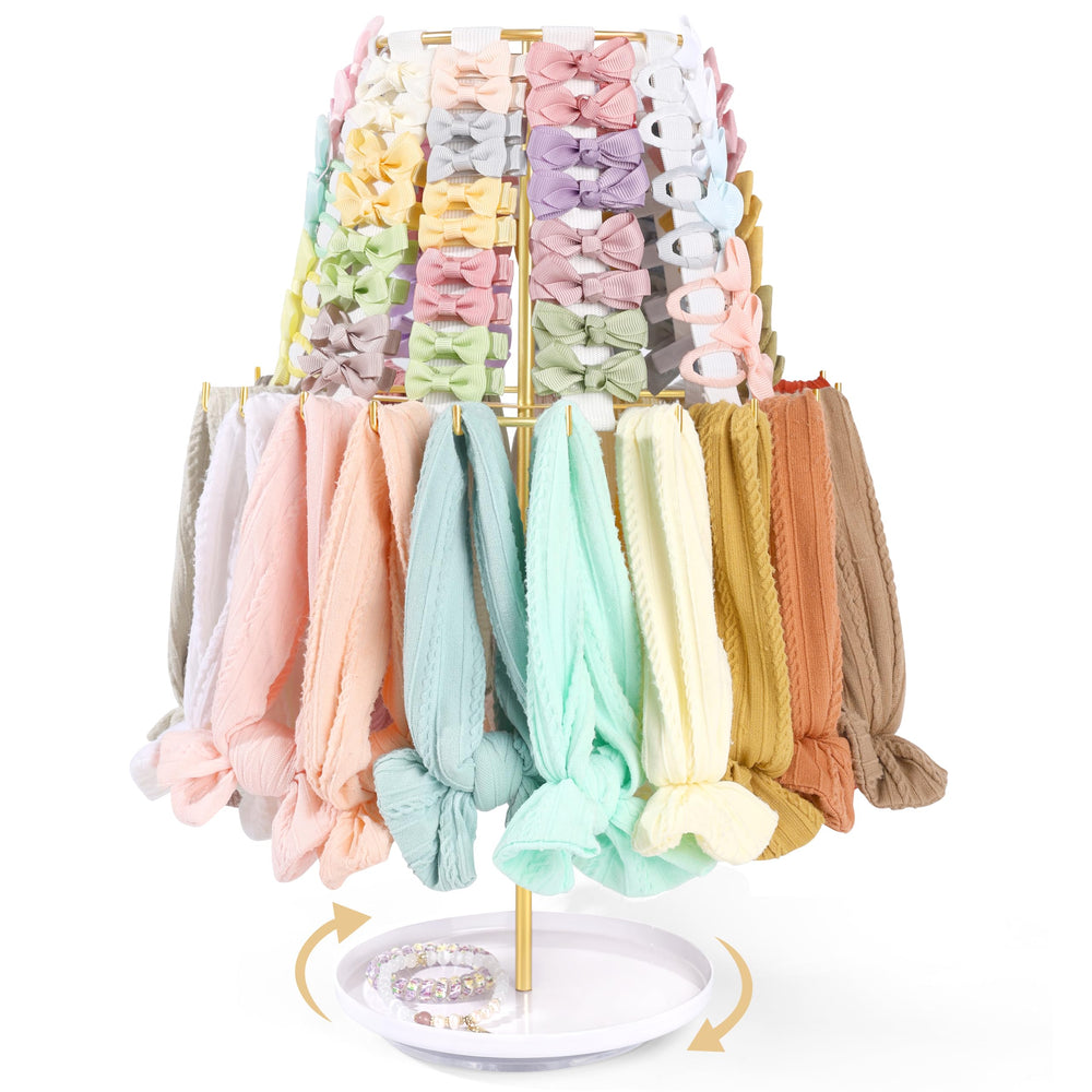 POVETIRE headband holder rotating stand full display showing organized bows